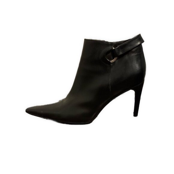 charles david solid black leather pointed toe stiletto heel ankle boots Bootie 9 - Picture 1 of 7
